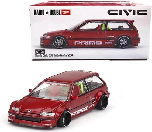 Kaido House x Mini GT 1:64 Honda Civic (EF) Kaido Works V2 M Red Diecast KHMG156