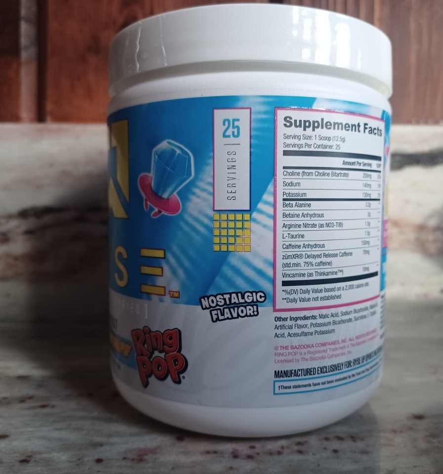 RYSE PreWorkout Powder 25 Servings Blue Raspberry Ring Pop 11 oz 06/
