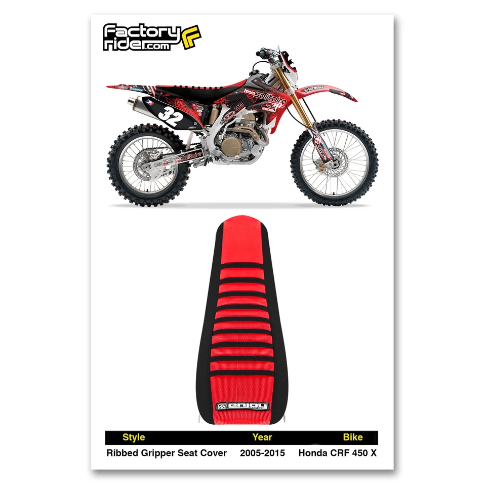 2005-2014 HONDA CRF 450 X SEAT COVER by Enjoy MFG BLACK & RED w BLACK RIBS #101 - Image 3 of 4
