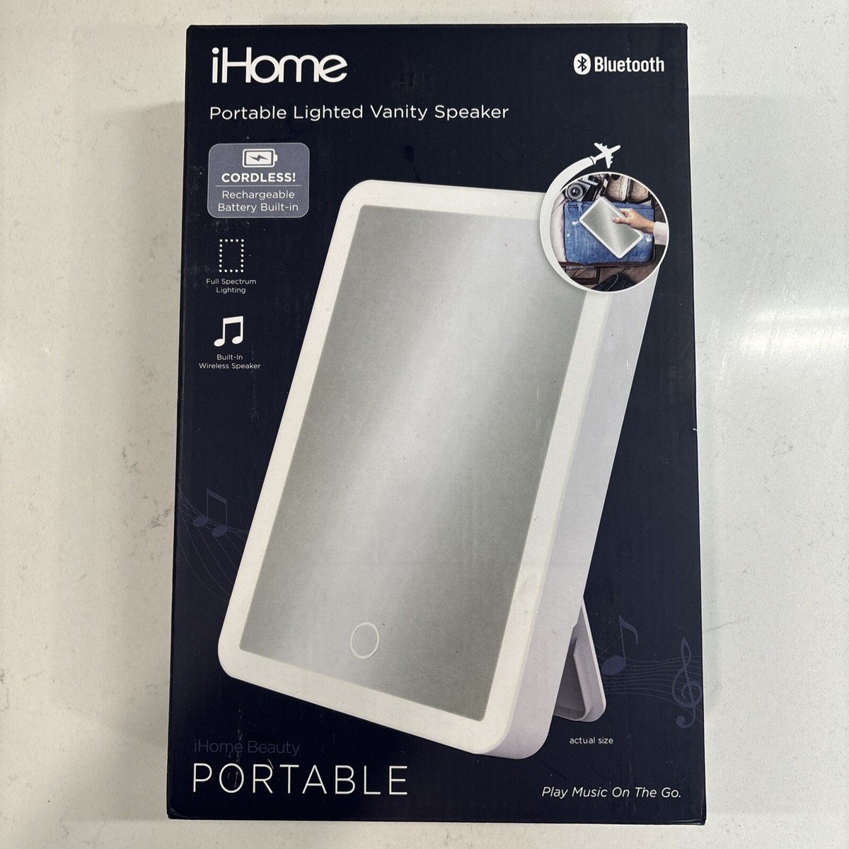 iHome Lighted Vanity Mirror with Bluetooth Speaker Portable 6in x 8in NEW  In Box