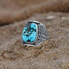 NATURAL ROUGH TURQUOISE MEN'S AND WOMEN RING 925 STERLING SILVER RING GIFT HIM