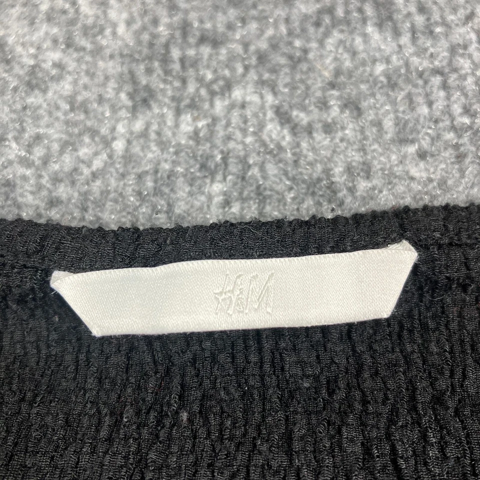 H & M Cold Shoulder Top Womens Size L Black Long Sleeve Textured Casual Blouse - Image 3 of 4