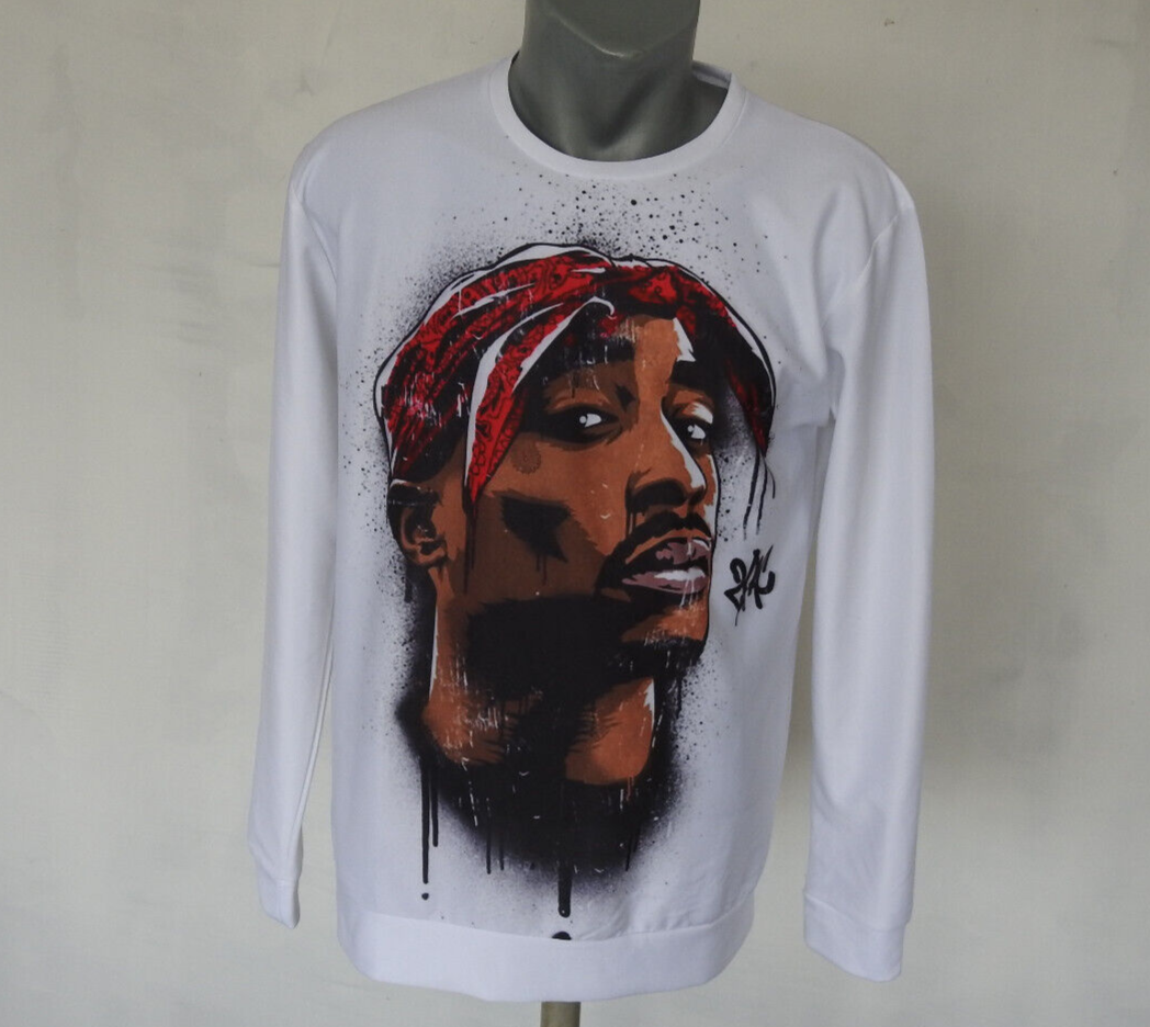 2PACK Mens T-Shirt White Long Sleeve Jersey Size L Crew Neck Rap
