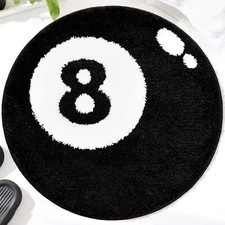 8 Ball Rug 24" Black and White Round Rug Non Slip Cool Aesthetic Rugs Fun Hyp...