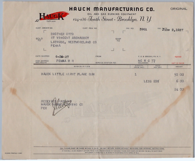 1937 Hauck Manufacturing Co Billhead Brooklyn NY Oil & Gas Burning  Equipment | eBay