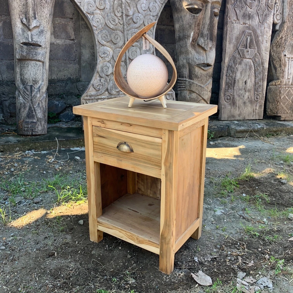 Bedside table teak sale wood