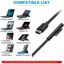 Power Charger Fast Charging Cable USB-C Supply For Microsoft Surface Pro 3 4 5