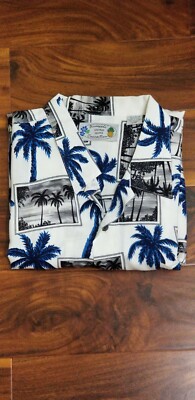 Pineapple Mens Vintage Aloha Connection Hawaiian Shirt Blue White Print Size 2XB