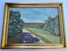 ANTIQUE IMPRESSIONISM LANDSCAPE PAINTING LARGE OIL LISTED FAMOUS ROAD TRAIL