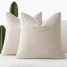 Foindtower Set of 2, Decorative Textured Boucle Throw Pillow Covers 22x22 Beige