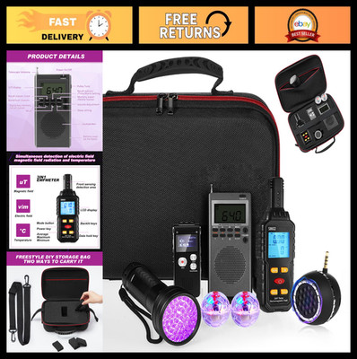 8-Piece Ghost Hunting Kit: EMF Meter, EVP Recorder, Flashlight, Spirit Case & Mo