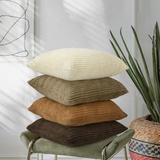 Corduroy Throw Pillow 18x18 Set of 4 Brown Striped Soft Decorative Cushion Cases