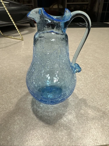 Vintage Small Blenko Crackle Glass Pitcher 4.5”. Mint Condition.