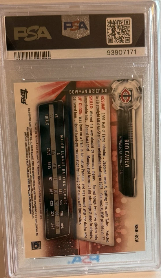 Bowman Chrome The National Rod Carew Gold Refractor #08/50 2017 - PSA 10 GEMA como nuevo Foto 2 de 3