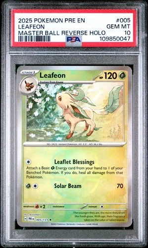 PSA 10 Pokémon - Leafeon Master Ball Prismatic Evolutions 005/131