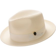 IVORY Braided Wide Brim Pinch Fedora Matching Grosgrain Ribbon Hat SZ MED H42