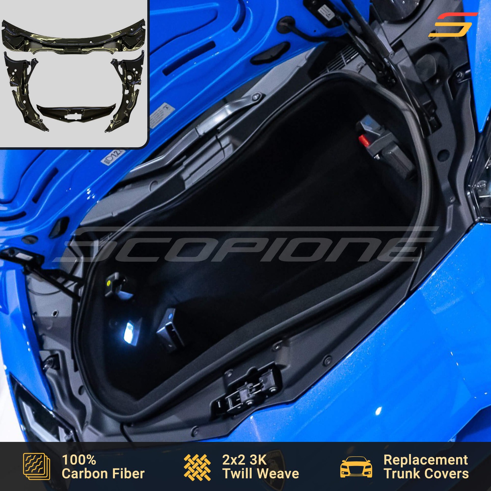 Scopione Carbon Fiber Hood Trunk Bonnet 4 Covers Kit for Lamborghini Aventador