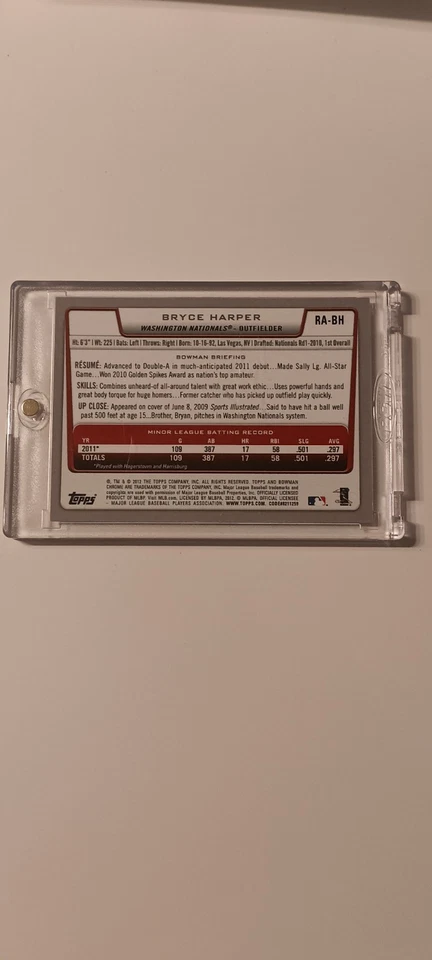 Bowman Chrome 2012 - Autógrafos de novato Bryce Harper #RA-BH (AU, RC) Foto 2 de 2