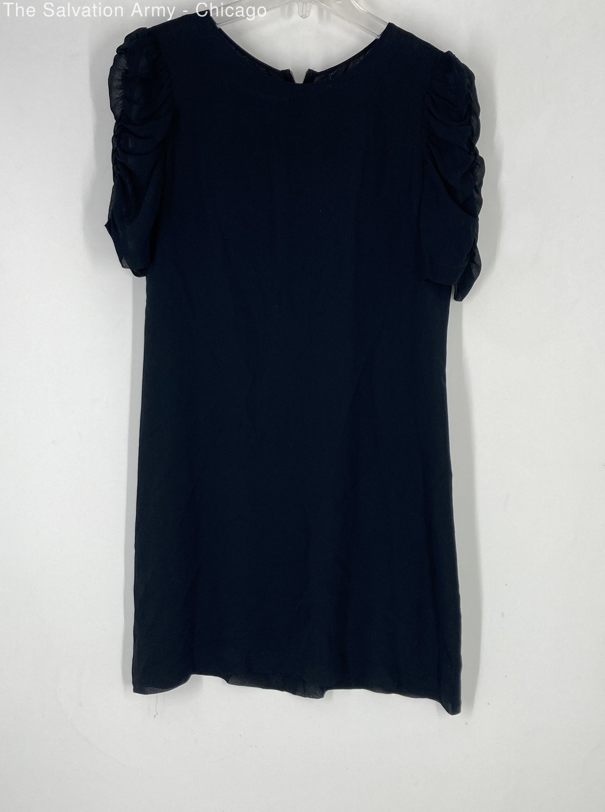 Theory Womens Black Silk Round Neck Short Sleeve Back Zip Shift Dress Size 2