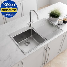 Sinkoro 1.0 Bowl Kitchen Sink Stainless Steel Square Inset Right Drainer Waste