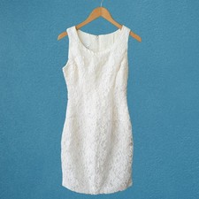 Vintage 90s Jessica McClintock Ivory Lace Sheath Dress XS Bridal Party