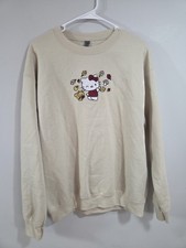 Hello Kitty Sanrio Beige Fall Autumn Leaves Embroidered Sweatshirt Medium