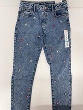 Jumping Beans Girls 12 Skinny Blue Denim Floral Embroidered Jeans Stretch