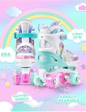 SULIFEEL Rainbow Unicorn 9c-12c Size Adjustable Light up Roller Skates