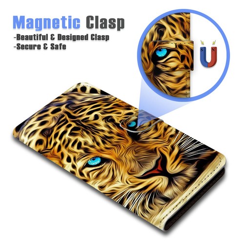 ( For Samsung S21 FE ) Wallet Case Cover AJ23407 Blue Eye Leopard - Photo 4 sur 7