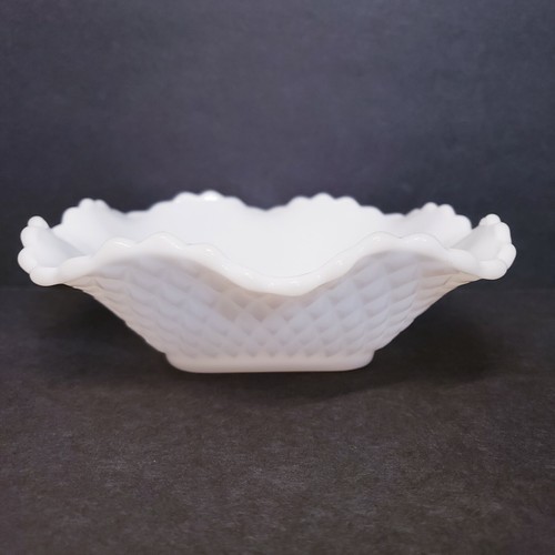 Vintage Hazel Atlas Milk Glass Diamond Quilt Square Candy Dish Bowl/Nut Bowl - Picture 8 of 11
