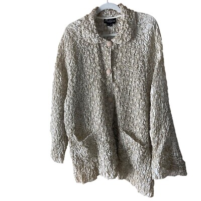 A Head Start Jacket Vintage Womens Size Medium Beige Crinkle Oversized Shirt