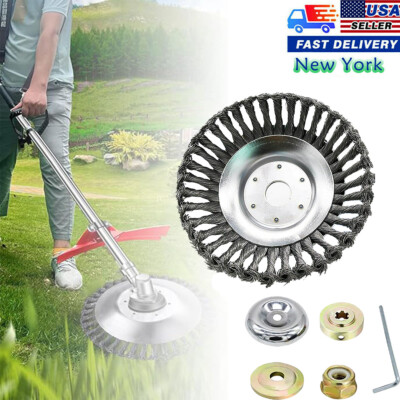 8 Inch Steel Wire Wheel Brush Grass Trimmer Head Weed With Adapter Kit US