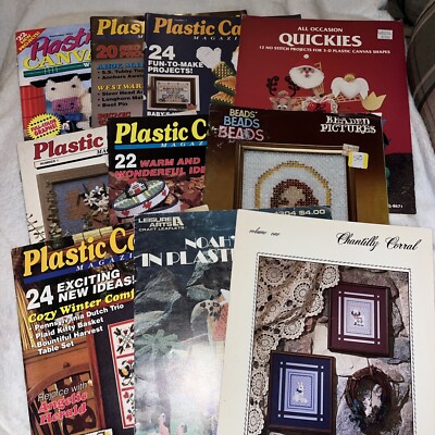 I0 Vintage Plastic Canvas Pattern Books Leaflets Patterns Magazines Lot