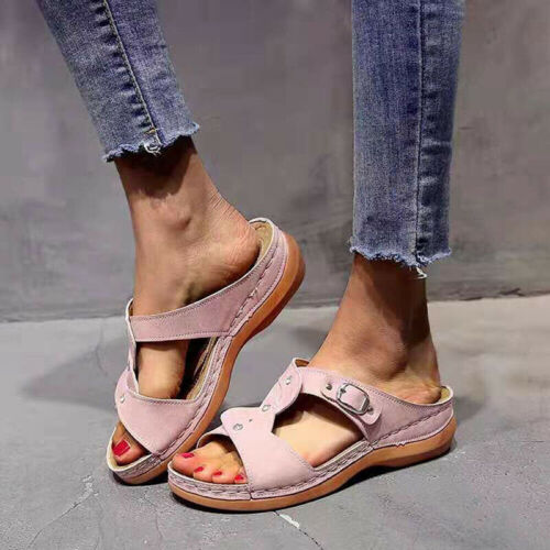 Women Casual Platform Wedge Slip On Low Heel Slippers Shoes Summer Beach Sandals - Picture 1 of 20