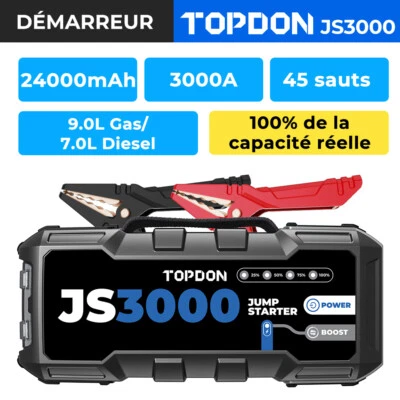 🔥TOPDON JS3000 3000A Démarreur de voiture Jump Starter Booster Powerbank 9,0 L - Photo 1/4