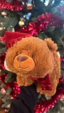 Teddy Bear Stuffed Toy Plush Smiling with Scarf and Hat Christmas Brown