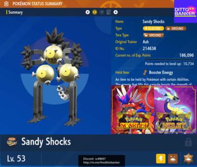 Pokemon Scarlet/Violet  SHINY SANDY SHOCKS Lv.53 Modest 6IV (Ancient Magneton)