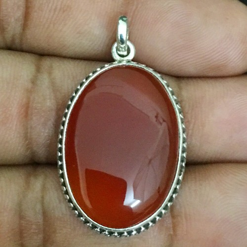 Pendentif En Argent 925 Avec Jaspe Cornaline Naturel - Fait Main, 2,5 Pouces, Pierre Orange, Neuf
