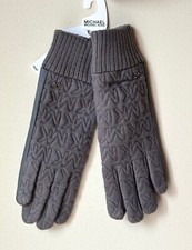 Michael Kors Women's Gray Quilted Logo Knit Gloves Size L 
