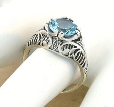 GENUINE 2 CARAT SKY BLUE TOPAZ 925 STERLING SILVER DECO ANTIQUE STYLE RING 676Z