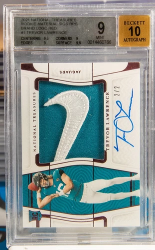 2021  National Treasures Trevor Lawrence RC Patch Auto RPA Swoosh /2 BGS 9/10