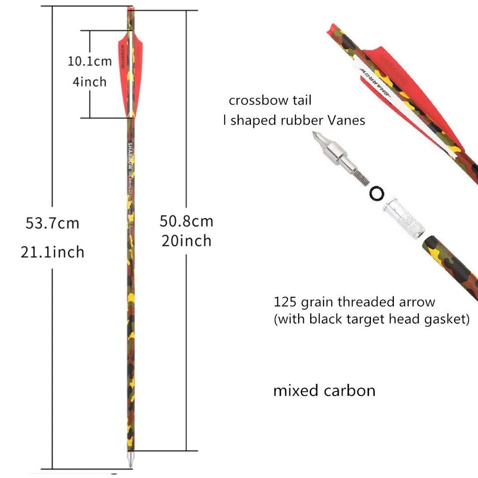12X Crossbow Bolts Carbon Arrows Camo Vanes 16" 17" 18" 20" 22" Archery Hunting - Image 2 of 4