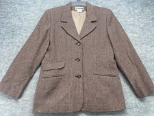 Joan Leslie Blazer Size 10p Button Front Brown Houndstooth Vintage Wool Blend