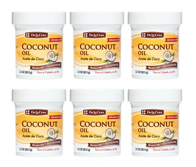 De La Cruz Coconut Oil, No Parabens or Dyes, Packed in USA 2.2 OZ.  (6 JARS)