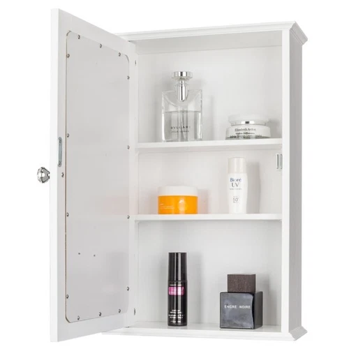 Adjustable Shelf White Single Door Mirror Indoor Bathroom Wall Mounted Cabinet - Picture 4 of 15