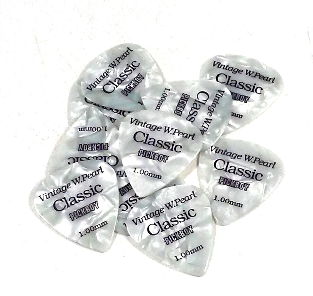 Pickboy Guitar Picks 10 Pack Celluloid Pearl 1.00mm Medium / Heavy White