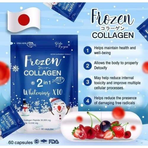 frozen collagen glutathione 6pcs. Frozen Collagen 2in1 Whitening Skin Peptides Glutathione Bright 60capsules