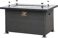 Domi 43'' Gas Fire Pit Table, Outdoor Wicker Propane Firepit w/Aluminum Tabletop