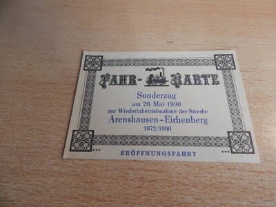 Alte  Fahr -Karte  Sonderzug  26. Mai 1990  zur Wiederinbetriebnahme der Strecke