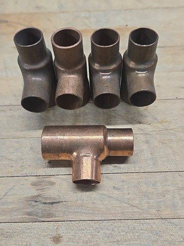 5pc Lot Copper Reducing Tee 1-" x 3/4" x 3/4" Sweat